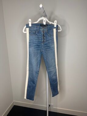 Veronica Beard Medium Blue Skinny Jeans with Cream Side Stripes